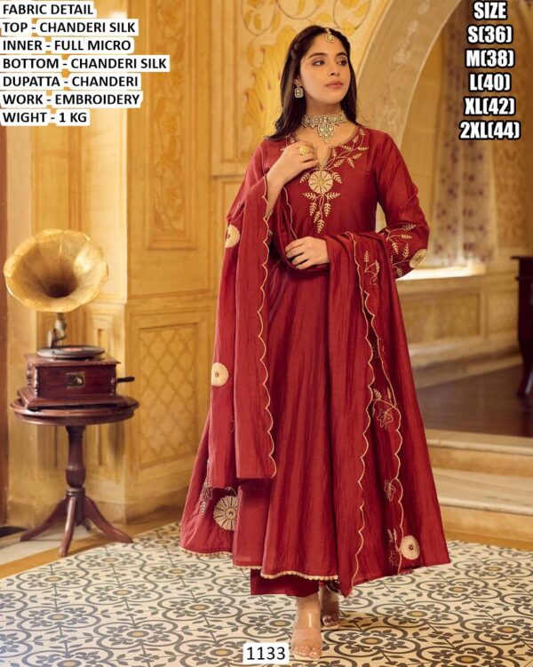 Chanderi Silk Embroidered Suit Set