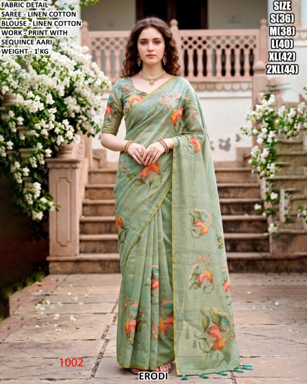 Premium Linen Cotton Saree With Blouse