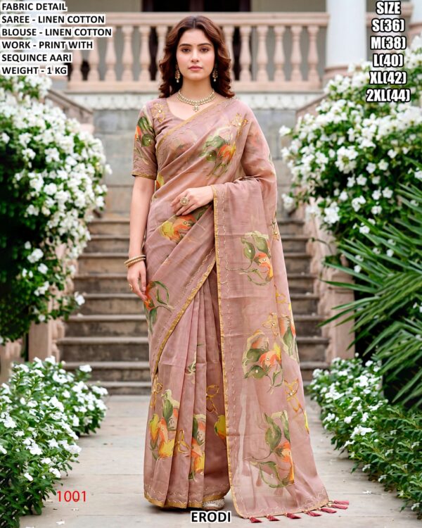 Premium Linen Cotton Saree With Blouse