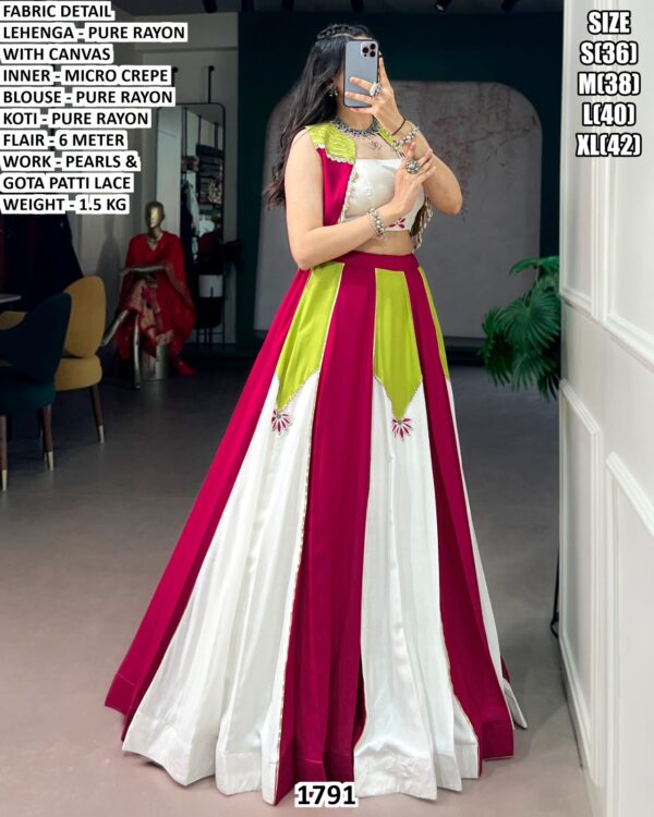 Pure Rayon Pearls Work Lehenga Set
