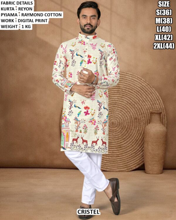 Casual Wear Printed Men Kurta Set