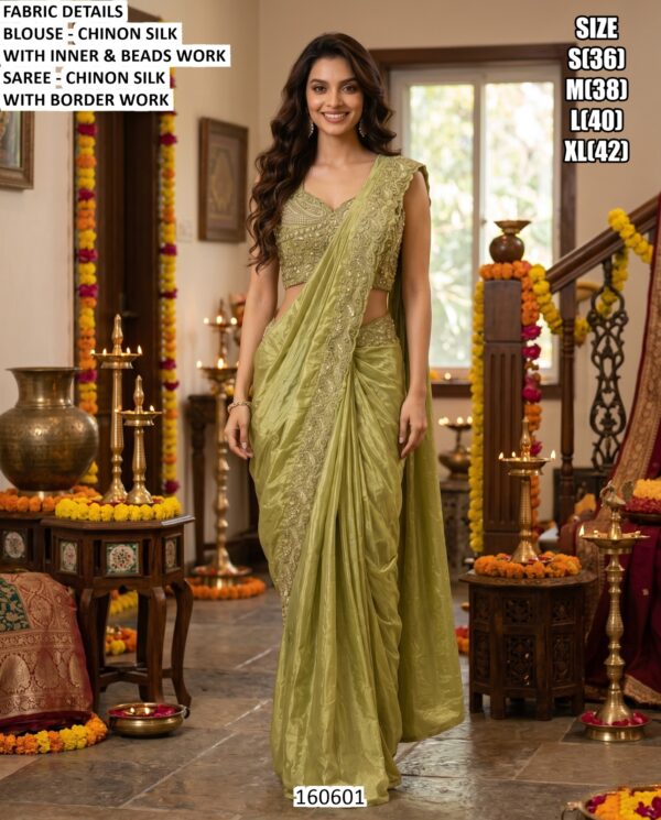 Graceful Party Wear Saree With Heavy Blouse Detailing