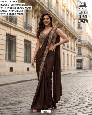 Graceful Party Wear Saree With Heavy Blouse Detailing
