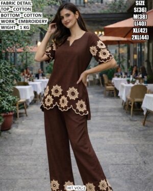 Comfortable Cotton Coord Set With Embroidery