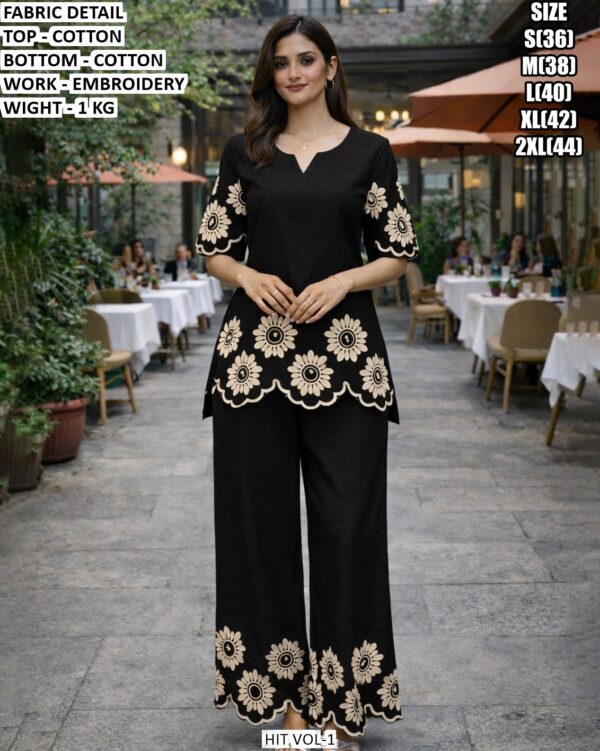 Comfortable Cotton Coord Set With Embroidery