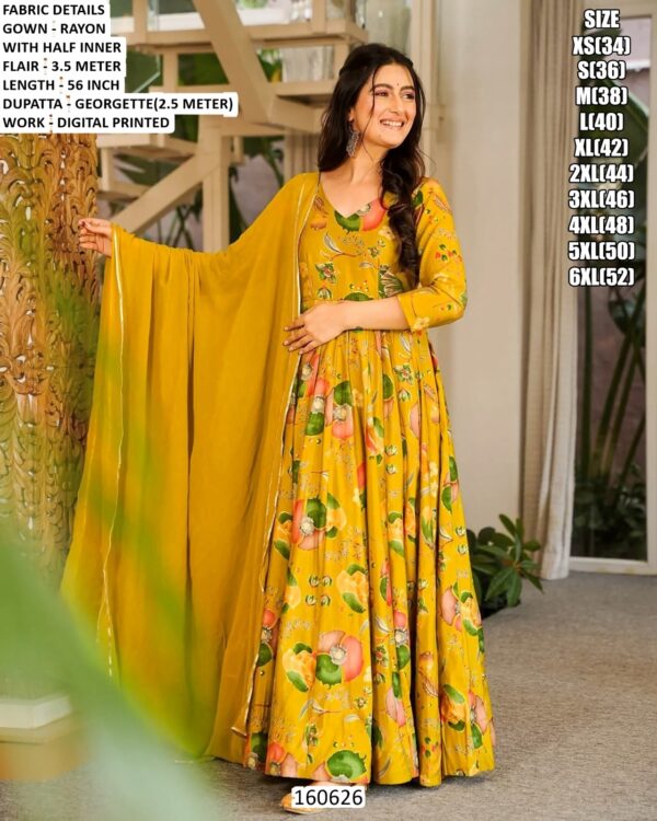 Rayon Digital Printed Gown With Dupatta