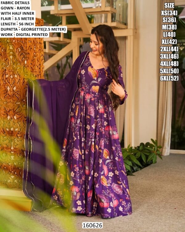 Rayon Digital Printed Gown With Dupatta