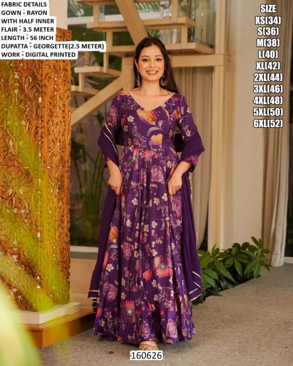 Rayon Digital Printed Gown With Dupatta