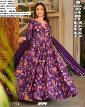 Rayon Digital Printed Gown With Dupatta