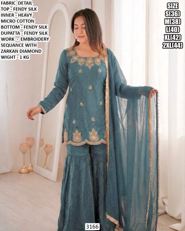 Premium Fendy Silk Sharara Suit With Dupatta