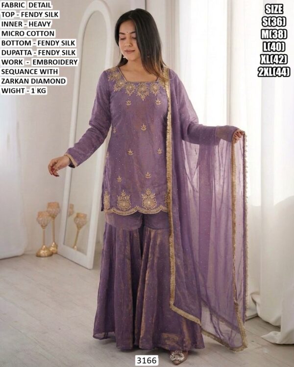 Premium Fendy Silk Sharara Suit With Dupatta