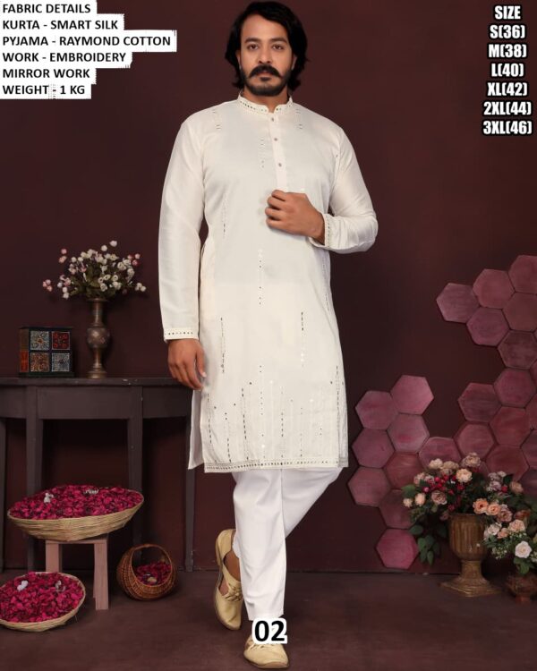 Smart Silk Embroidery Mirror Work Kurta Pyjama Set