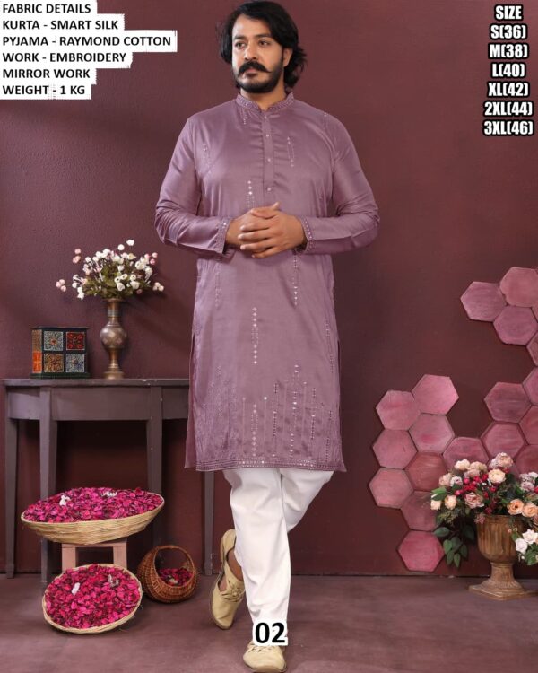Smart Silk Embroidery Mirror Work Kurta Pyjama Set