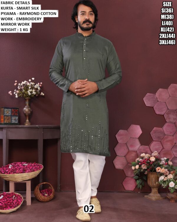 Smart Silk Embroidery Mirror Work Kurta Pyjama Set