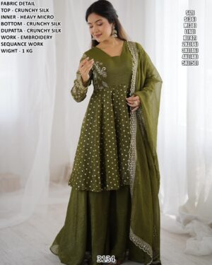 Designer Crunchy Silk Suit With Dupatta