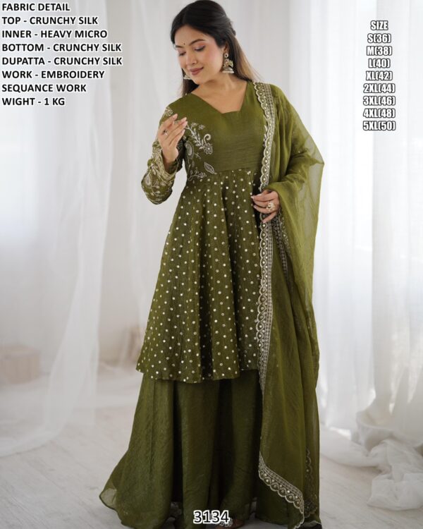Designer Crunchy Silk Suit With Dupatta