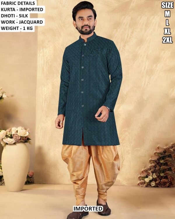Imported Jacquard Kurta Dhoti Set For Men