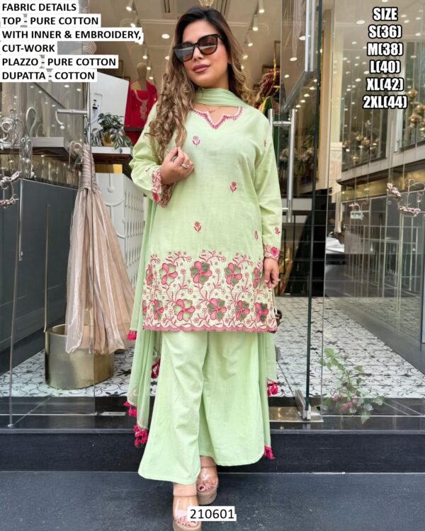 Pure Cotton Embroidered Palazzo Suit Set