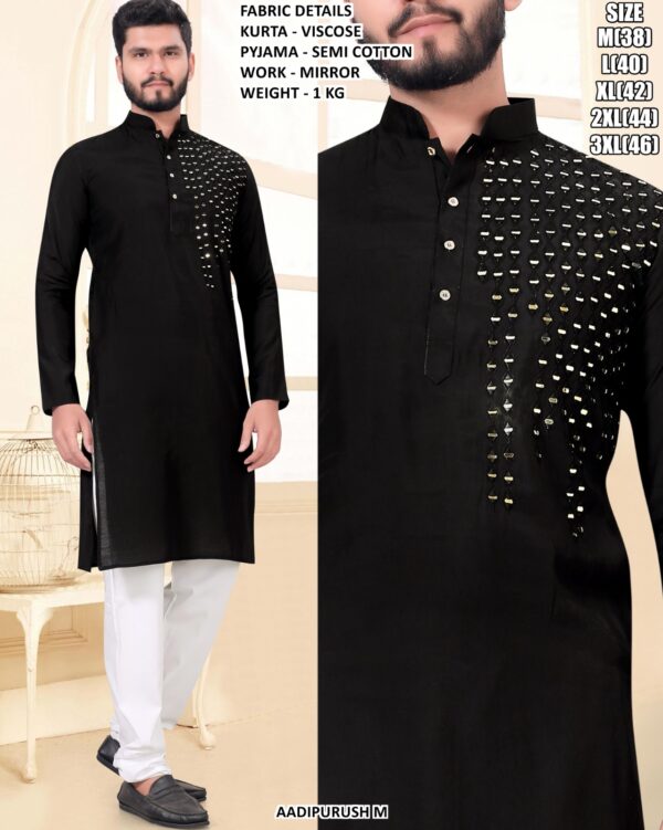 Viscose Mirror Work Kurta Pajama For Men