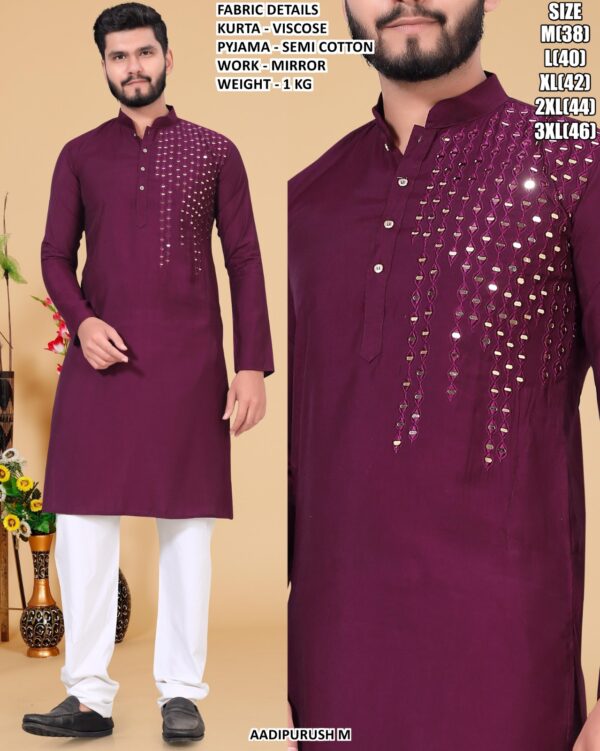 Viscose Mirror Work Kurta Pajama For Men