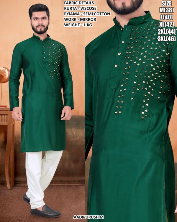 Viscose Mirror Work Kurta Pajama For Men