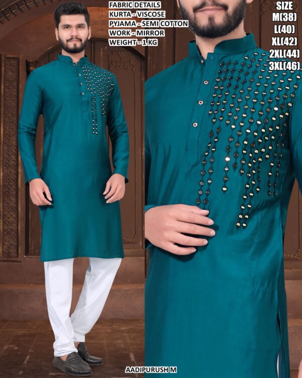 Viscose Mirror Work Kurta Pajama For Men