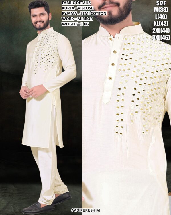 Viscose Mirror Work Kurta Pajama For Men