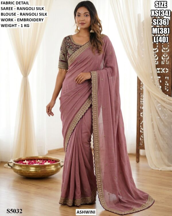 Rangoli Silk Embroidery Saree With Blouse