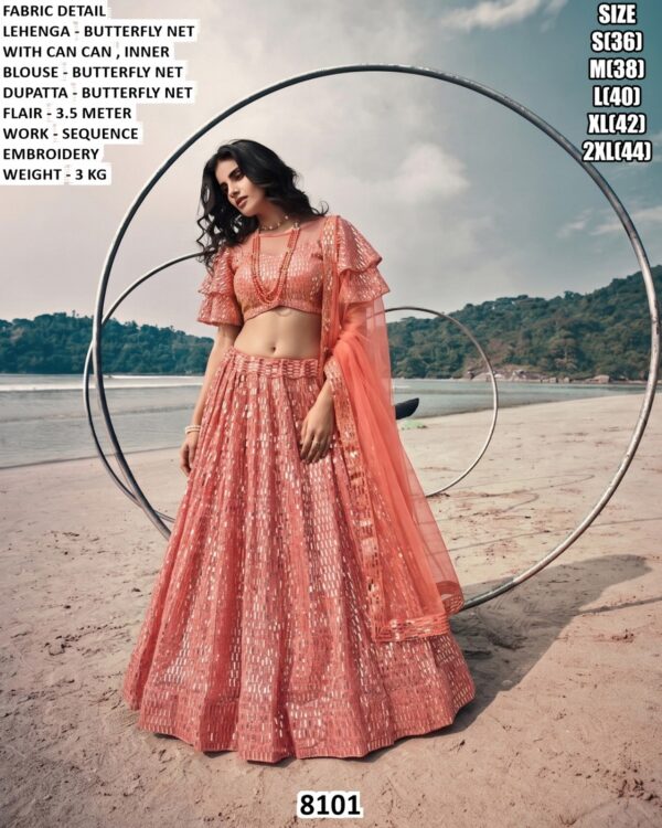Butterfly Net Sequence Embroidery Lehenga Choli