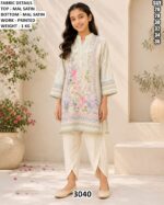 Stylish Mal Satin Printed Kids Top Bottom Set