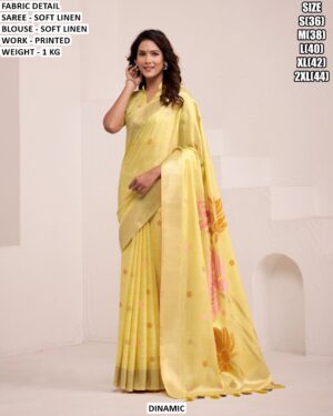 Women’S Soft Linen Printed Saree