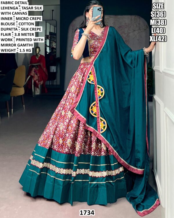 Tasar Silk Lehenga Set With Mirror Gamthi Work