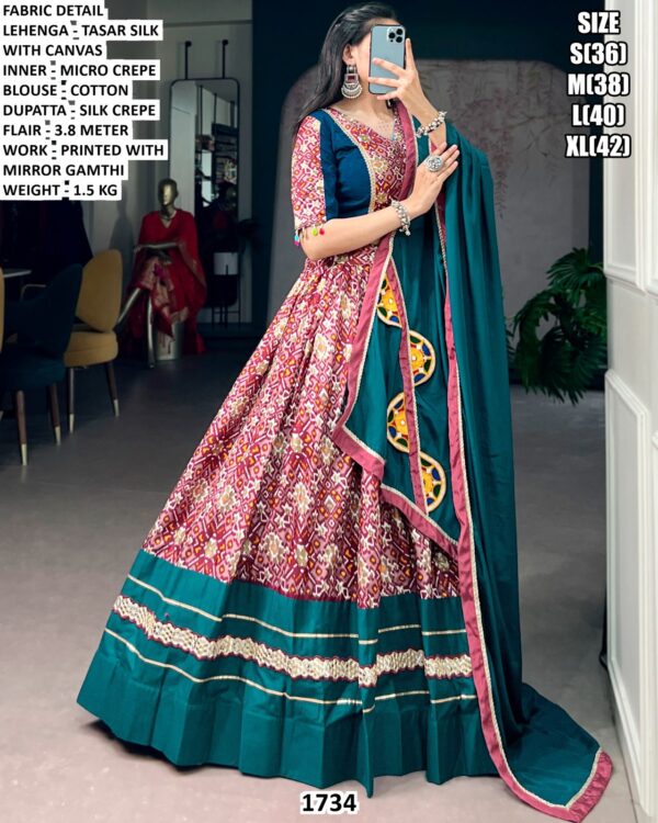 Tasar Silk Lehenga Set With Mirror Gamthi Work