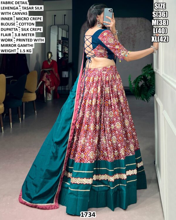 Tasar Silk Lehenga Set With Mirror Gamthi Work