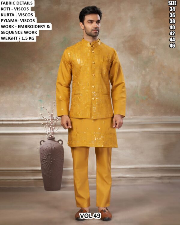 Viscose Embroidery Sequence Koti Kurta Pyjama Set