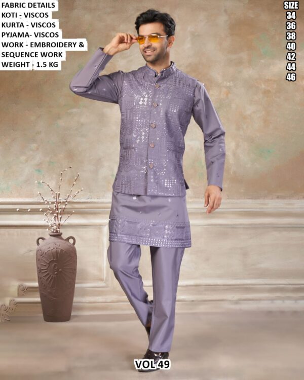 Viscose Embroidery Sequence Koti Kurta Pyjama Set