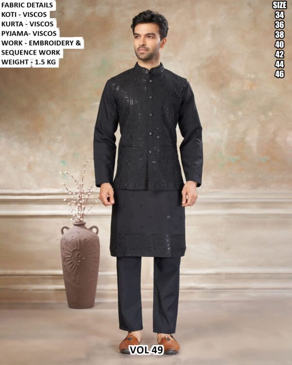 Viscose Embroidery Sequence Koti Kurta Pyjama Set