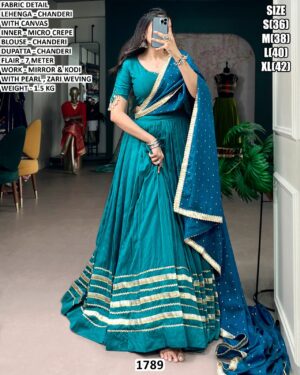 Elegant Chanderi Mirror Kodi Work Lehenga