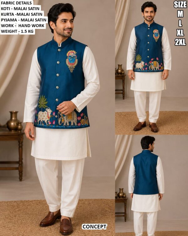 Stylish Festive Wear Koti Kurta Pajama