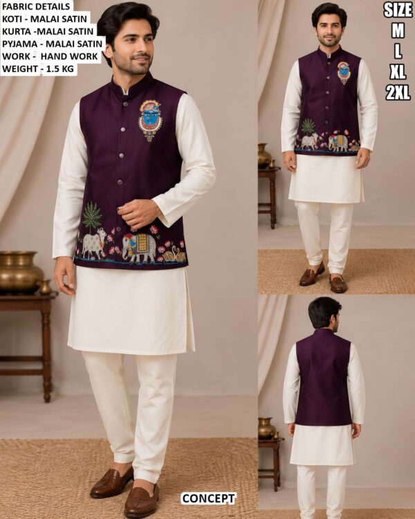 Stylish Festive Wear Koti Kurta Pajama