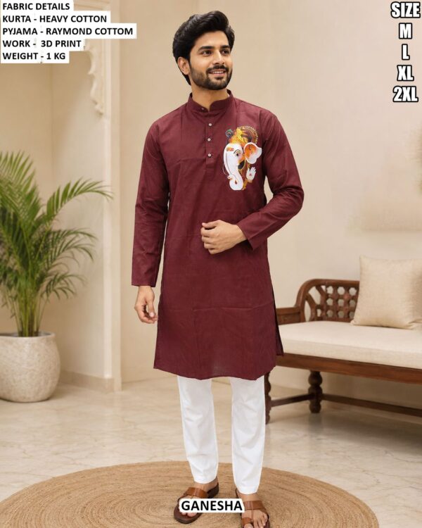 Heavy Cotton 3D Print Kurta Pajama