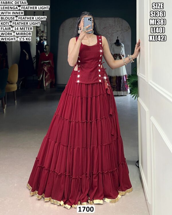Elegant Feather Light Mirror Work Lehenga Set