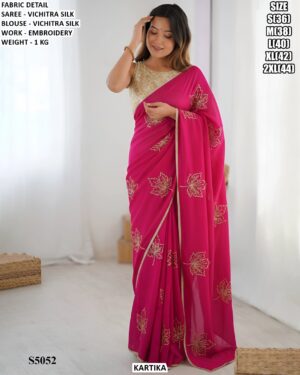 Vichitra Silk Embroidery Saree With Blouse