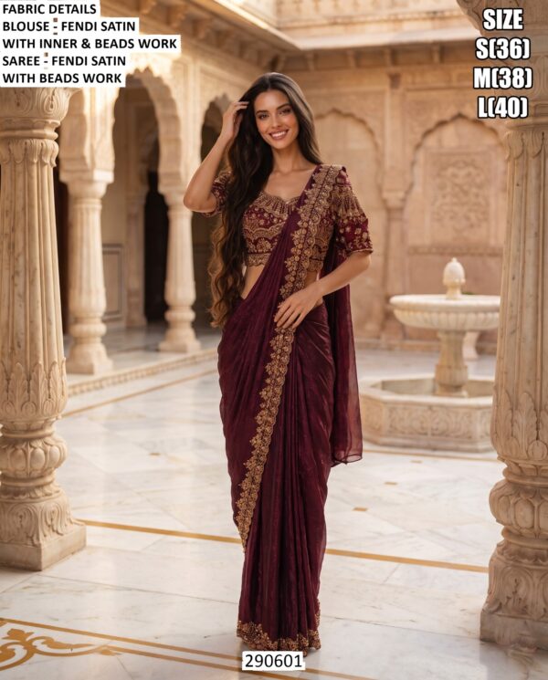 Party Wear Fendi Satin Saree For Women