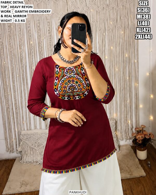 Heavy Reyon Gamthi Embroidery Top