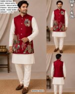 Men’s Designer Koti Kurta Pajama Set With Hand Work