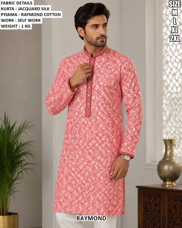 Jacquard Silk Kurta With Cotton Pyjama
