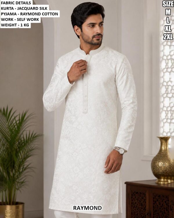 Jacquard Silk Kurta With Cotton Pyjama