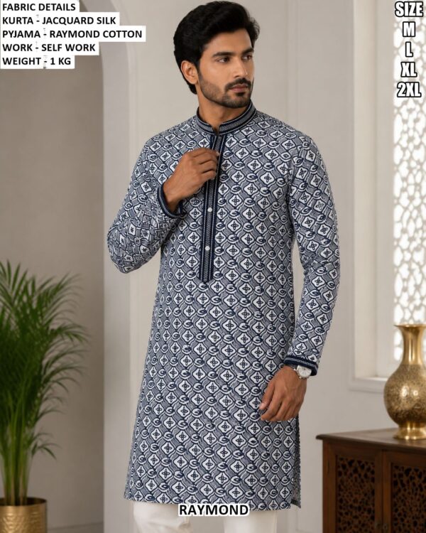 Jacquard Silk Kurta With Cotton Pyjama