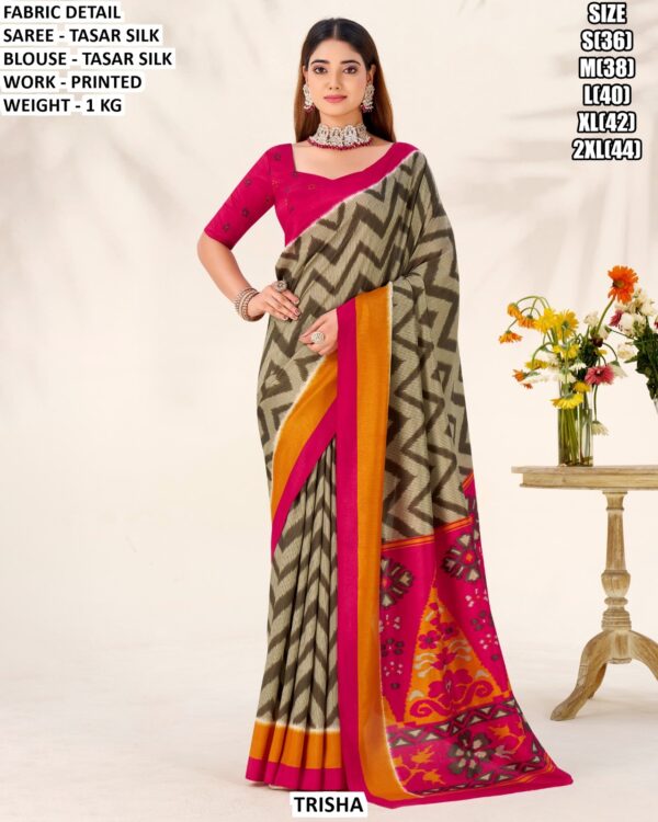 Printed Tasar Silk Saree With Blouse